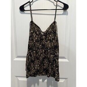SUGARFOX Spaghetti Strap Tank Top Large Womens Brown Floral Beige‎ Layering L